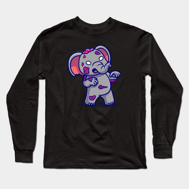 Cute Elephant Zombie Cartoon Long Sleeve T-Shirt by Catalyst Labs